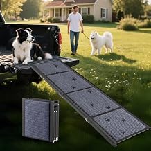 COSIEST Dog Ramp for Car, 63" L x 17.3" W Folding Pet Ramp for Large Dogs Up to 250LBS, Portable Dog Steps with Non-Slip Surface for SUV, Bed, Couch