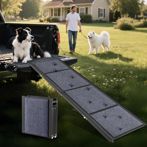 COSIEST Dog Ramp for Car, 70.9" L x 19.7" W Extra Wide Folding Dog Ramp for Large Dogs Up to 250LBS, Portable Pet Steps with Non-Slip Surface for SUV, Bed, Truck