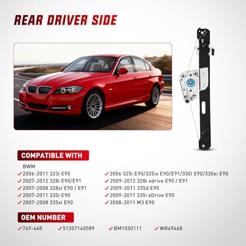 Image of Nilight 749-468 Rear Driver Side Power Window Regulator,Compatible with BMW E90 E91 323i 325i 325xi 328i 328i xDrive 330i 330xi 335i 335xi M3 2006 2007 2008 2009 2010 2011