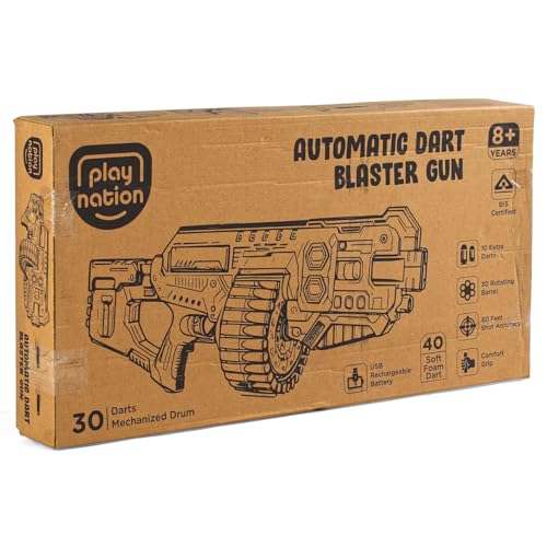 Image of Play Nation Premium Automatic Dart Gun for Kids,Dart Gun With Rotating Drum,40 Soft Foam Dart &Rechargeable Battery,60ft Shooting Range,Fun Target Shooting Battle Fight Game for 8+ Years,Birthday Gift