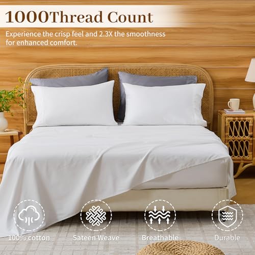 Image of Bedlifes 1000TC Egyptian Cotton King Sheets, 4Pcs, 16 inch Deep Pocket