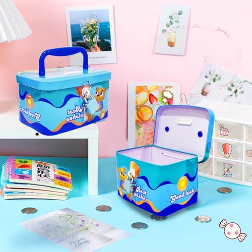 Image of FunBlast Money Saving Tin Coin Bank with Handle, Lock and Key, Piggy Bank for Kids, Gullak for Kid, Birthday Return for Boys & Girls, Money Bank, Coin Box for Kid (A-Multicolor)