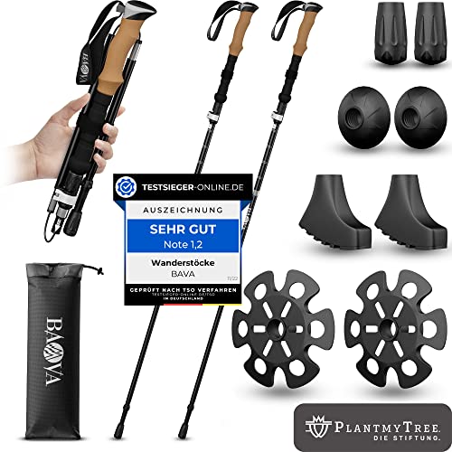 BAVA® Wanderstock Faltbar [36cm Packmaß] Verschiedene Aufsätze [Ultraleicht] EasyFold-System - Teleskop Verstellbar | Trekkingstöcke Nordic Walking Stöcke Damen und Herren...