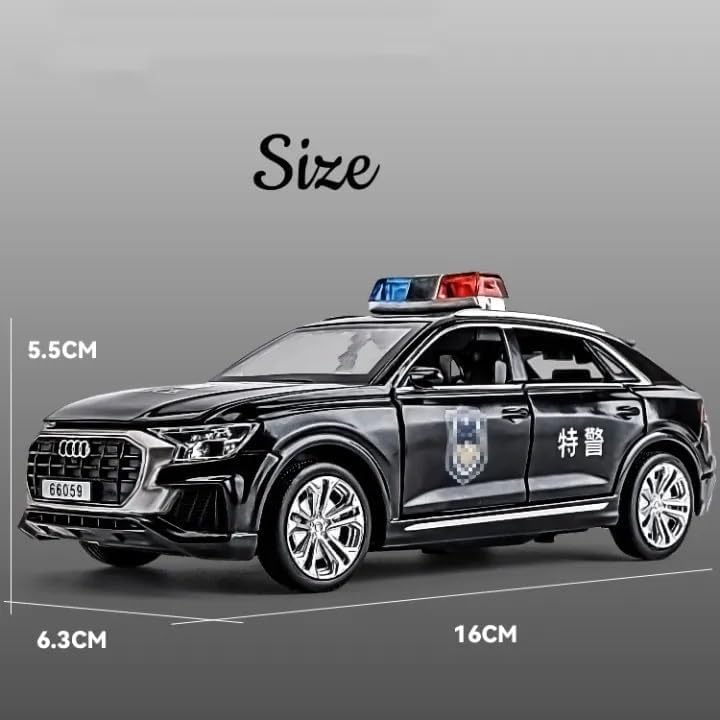 Image of 1:32 Scale Exclusive Alloy Metal Pull Back Die-cast Car Scale Model with Sound Light Mini Auto Toy for Kids Metal Model Toy Car with Sound and Light(AODI Q8- Police CAR+ Multicolour)