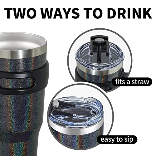 Zibtes 40Oz Insulated Tumbler With Lid And Straws, Stainless Steel Double Vacuum Coffee Tumbler With Handle, Lovely Travel Cup For Home, Office, Party (Glitter Black 1 Pack) #TOP3