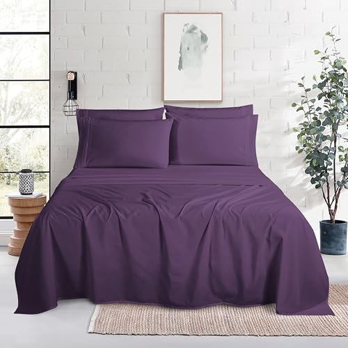 Image of Mocassi Luxury 4-Piece Sheet Set, Ultra Soft 1800 Premium Hotel Quality Microfiber Sheet Set, Fits Mattresses Up to 18 to 24 Inches Extra Deep Pocket - Breathable and Secure Fit, Twin XL, Purple
