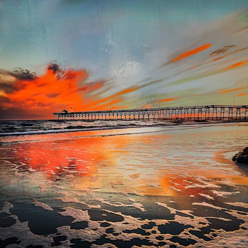 Pier at Sunrise Fabric Panel, PSS-001, Panel Size is 16” X 16”, Quality Quilting Cotton