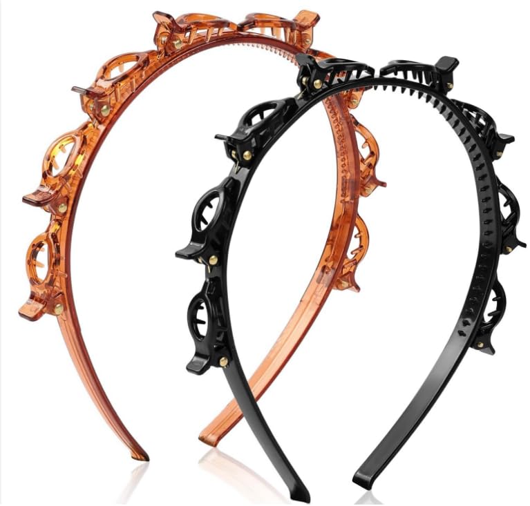 Hanyousheng Juego de 4 diademas con pinzas para mujer, diadema con clips de plástico, 8 horquillas integradas, evita nudos y desplazamientos del cabello, para uso diario