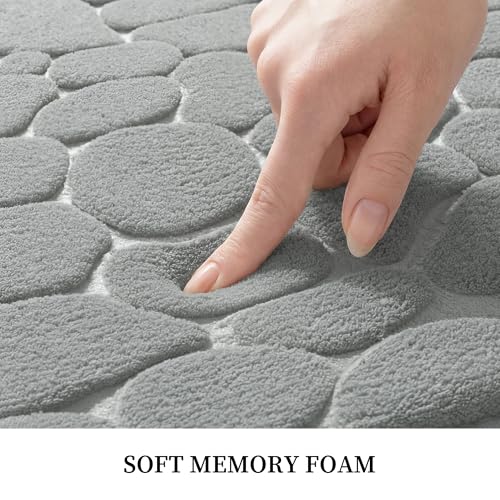 Image of YIHOUSE Memory Foam Bath Mat Cobblestone Bathroom Rugs Super Water Absorbent Bath Mats for Bathroom Machine Washable Bath Rugs(17x24,Light Gray)