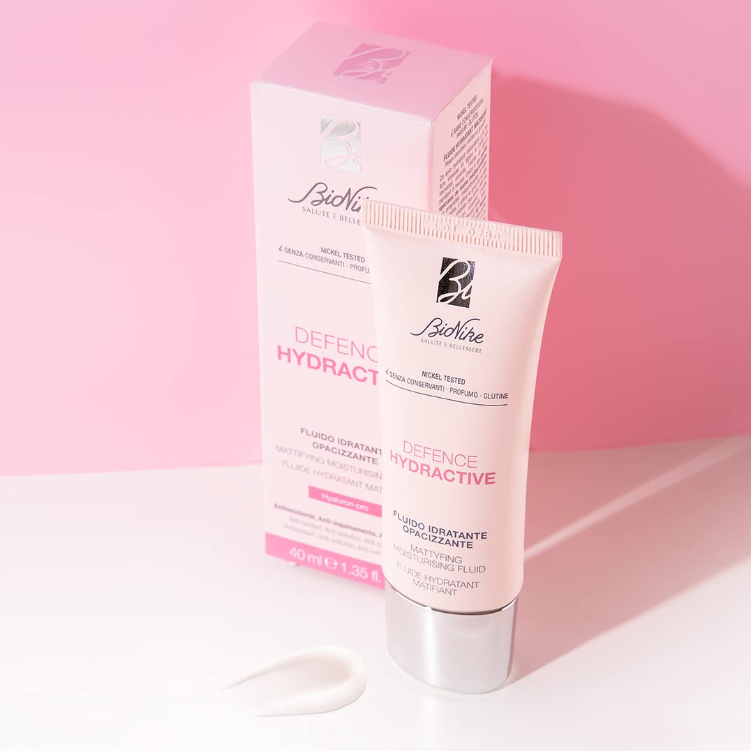 Bionike Defence Hydractive - Fluido Viso Idratante Opacizzante per Pelli Miste e Grasse, Azione Antiossidante, Idrata, Opacizza, Dona un Effetto Matte Fino a 8 Ore, 40 ml