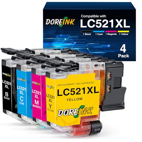 DOREINK LC521 Patronen Kompatibel für Brother Tintenpatronen LC521VAL für Brother DCP-J1260W, DCP-J1310DW, DCP-J1313DW, DCP-J1360DW, DCP-J1460DW Drucker, 4 Value Pack (LC521 BK/C/M/Y)
