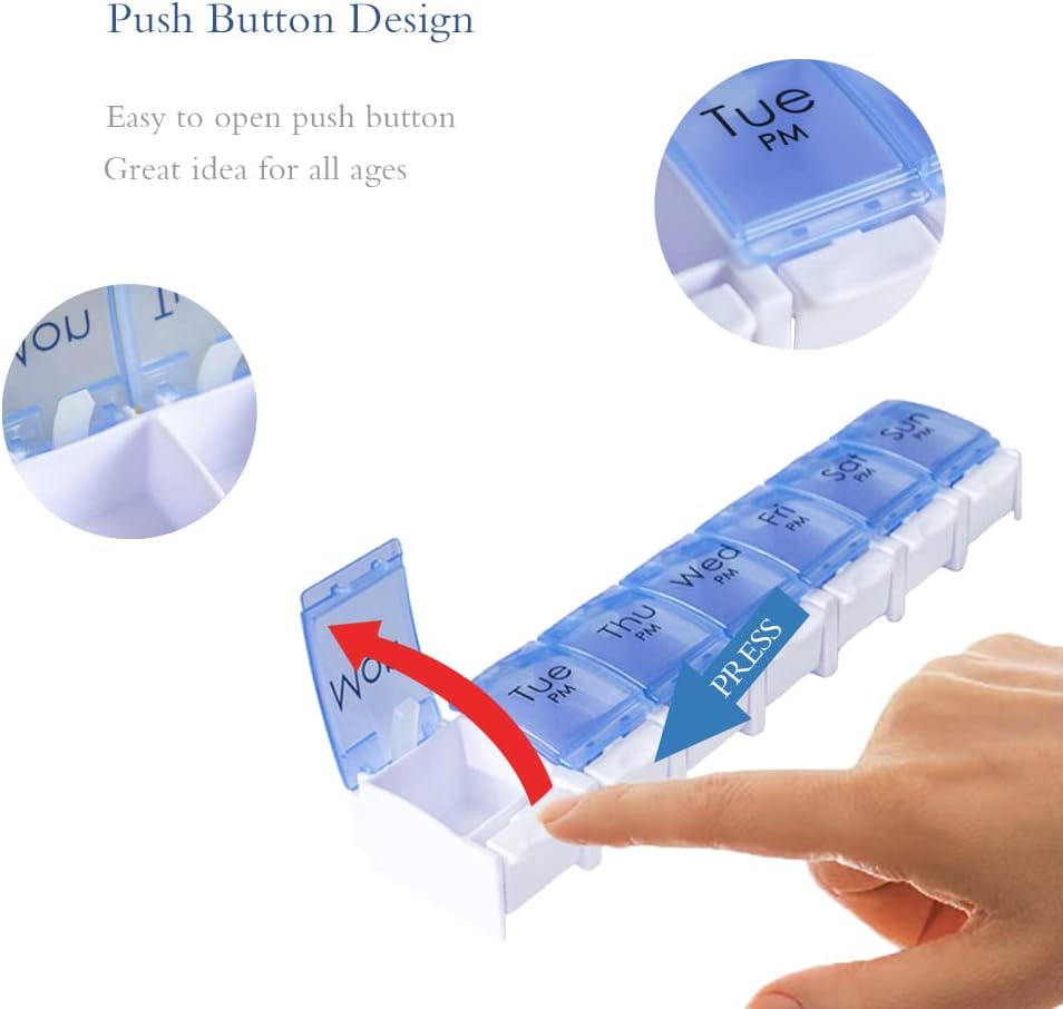 Daily Vitamin Box AM PM Pill Case Organizer Weekly Pop Up 7 Day Medicine Box Container Two Color Medication Dispenser for Twice a Day Fish Oil Supplements,Gift for Parents (3.Red/Blue)