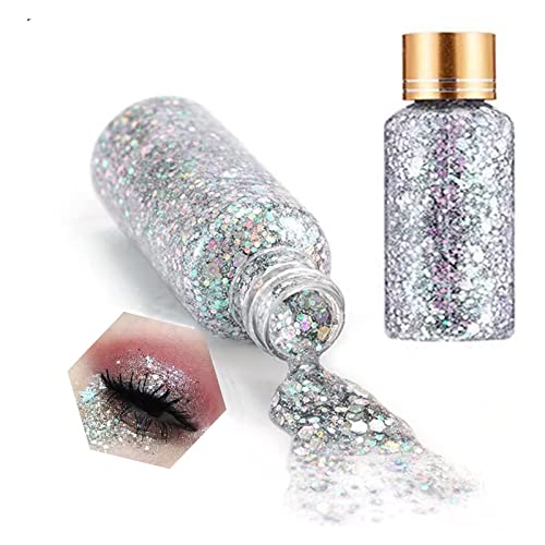 30ml Body Glitter Gel CaméLéOn Paillettes Holographiques Gel Paillettes Visage Pour Le Visage, Le Corps Et Les LèVres (#Argent) Cover