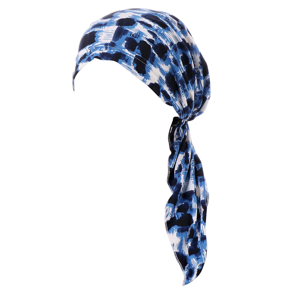 Fxhixiy Pre-Tied Bandana Turban Hat Chemo Cancer Headscarf Headwraps Headwear for Women Hair Cover Hat, Blue Leopard, One Size