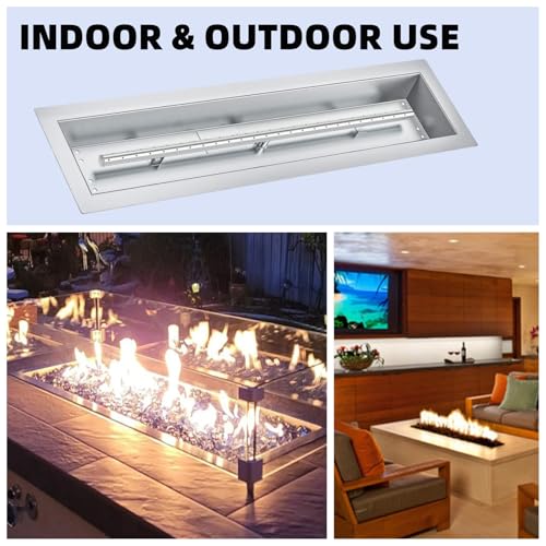 30x6 in Drop in Fire Pit Burner Kit, Stainless Steel Fire Pit Kit with Burner, Pan, Insert Rectangular Fire Pit Burner Pan for Natural Gas, Propane, Indoor Outdoor Fire Pit Pan Kit