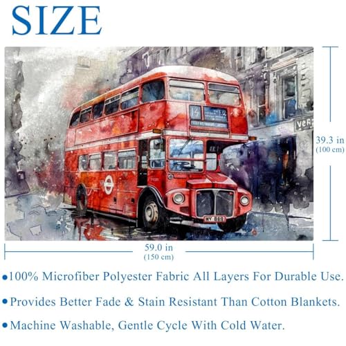 Plaid bus londonien rouge couverture douce et chaleureuse