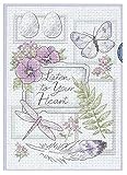 kreuzstich herz muster Name: Hör auf dein Herz RJJX Top Qualität Schöne gezählte Kreuzstich-Kit Hören Sie Ihr Herz Schmetterling Libelle Blume Feder DIM 16731. (Cross Stitch Fabric CT Number : 11CT unprint Canvas)