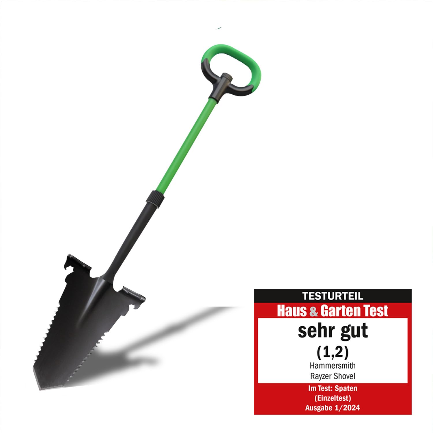 Hammersmith RayzerShovel - Spaten mit Wurzelsäge - Gärtnerspaten für Harte & steinige Böden zum Graben, Schneiden & Sägen - Trittkante für mehr Kraft, für Garten, BAU, Wurzeln entfernen