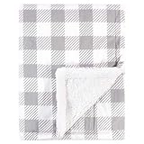 Hudson Baby Unisex Baby Plush Mink and Sherpa Blanket, Gray Plaid, One Size