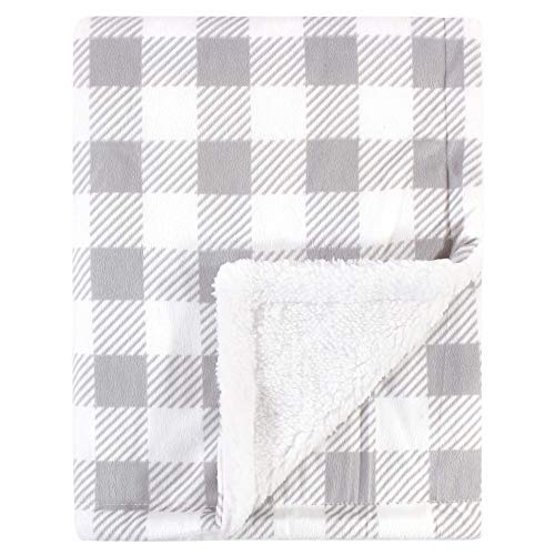 Image of Hudson Baby Unisex Baby Plush Mink and Sherpa Blanket, Gray Plaid, One Size