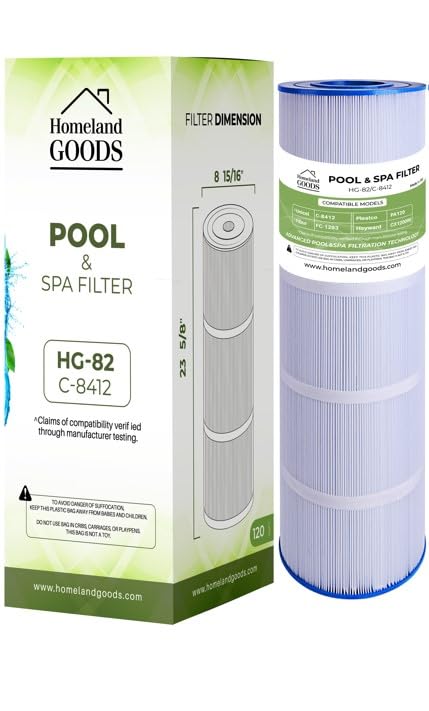Homeland Goods PLF120A Pool Filter Replaces Hayward C1200, CX1200RE, Unicel C-8412, Pleatco PA120, Filbur FC-1293, Clearwater II 125, Waterway Pro Clean PCCF-125, 817-0125N, 120 sq.ft Cartridge (1)