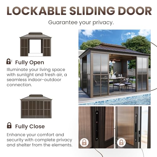 EROMMY 10' X 12' Sunroom, Hardtop Gazebo Solarium with Detachable Windows & Light Galvanized Steel Double Roof, All-Weather Sun Room for Patio Deck Backyard - Image 4