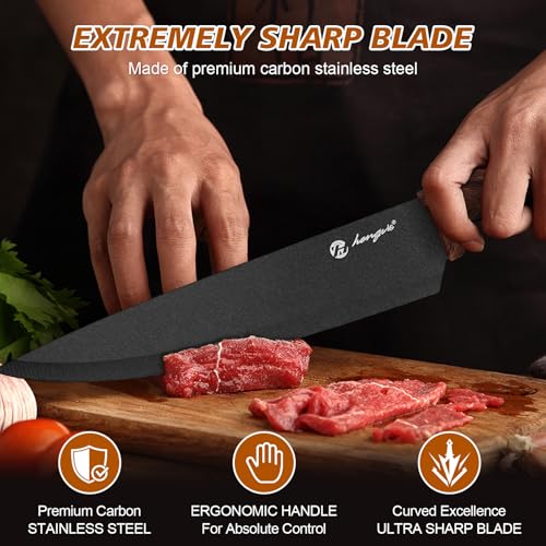 Set Coltelli da Cucina Professionali 7 Pezzi con Blocco Integrato - Set di Coltelli da Cucina con Lame in Acciaio Inossidabile Ultra Affilate, Manici Ergonomici Antiscivolo e Design Moderno - immagine 3