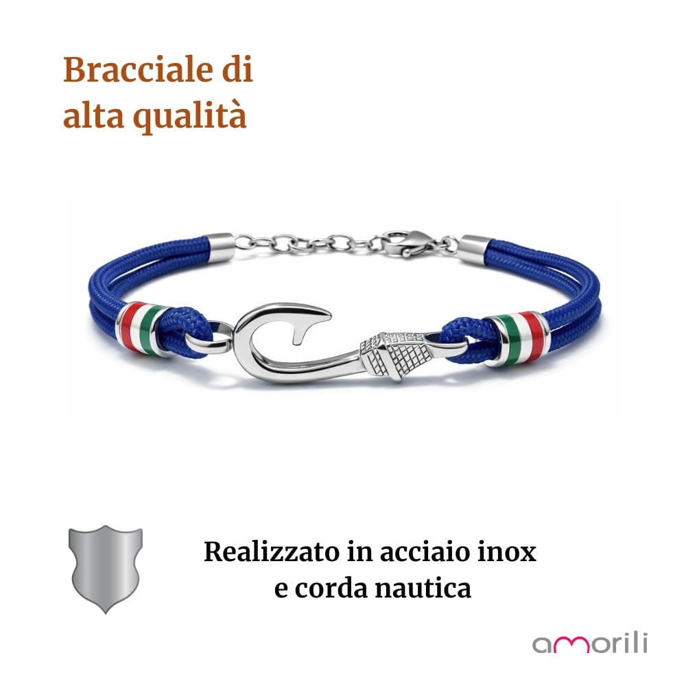 Bracciale Amo da Pesca Uomo Donna – Accessorio Pescatore in Acciaio Inossidabile – Idea Regalo per Amanti della Pesca – Braccialetto Unisex Regolabile – Stile Nautico - bcc1629