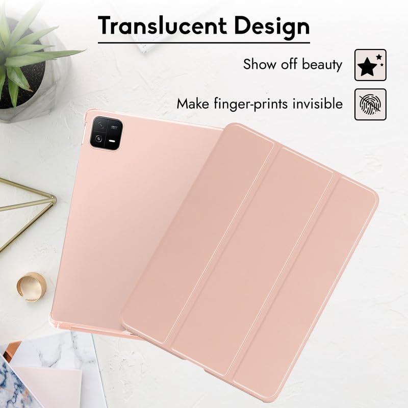 Image of Robustrion Cover for Xiaomi Mi Pad 6 Cover Case Flip Case Cover with Transparent Back for Xiaomi Pad 6 Cover 11 inch [Auto Sleep Wake Support] - Rose Gold