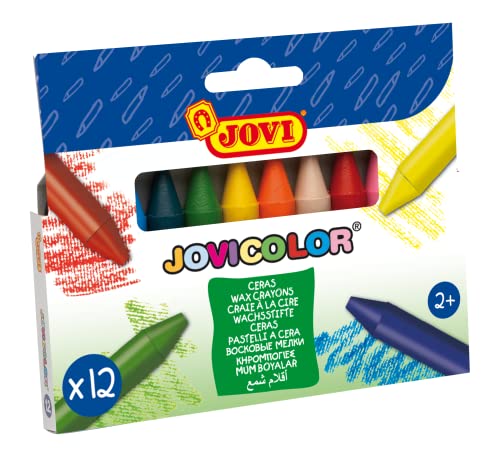 Jovi - Ceras de colores para niños, estuche de 12 ceras surtidas, super resistentes, no manchan (980/12)