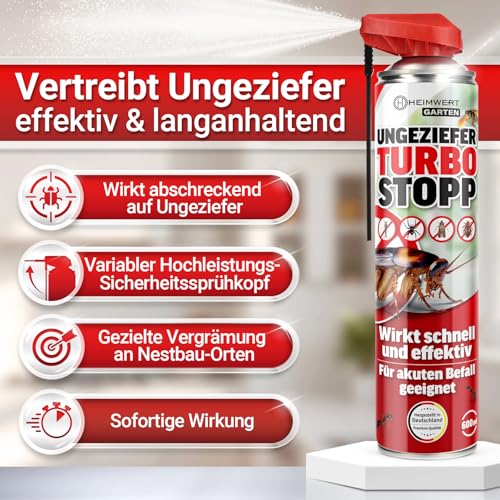 HEIMWERT Insektenspray Akut gegen Ungeziefer – Sofortige Wirkung mit Langzeitschutz gegen Ameisen, Mücken, Fliegen, Silberfische, Spinnen uvam - Spray Mittel für Wohnung + Garten 600 ml (600ml)