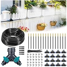 HIRALIY 100FT Garden Watering System, Adjustable Mist Irrigation Kit with 16 Copper Nozzles for Greenhouse, Patio Pots & Flower Beds