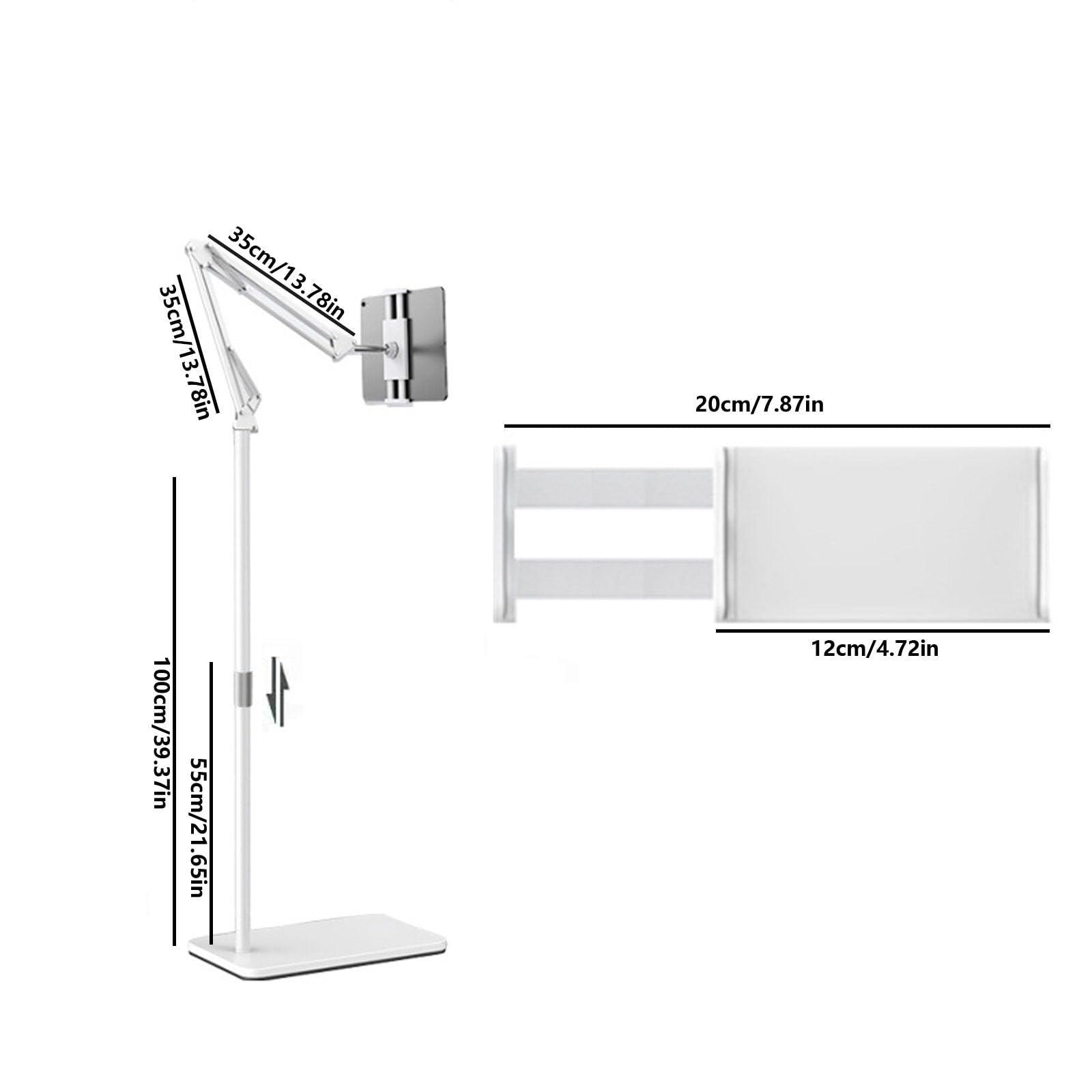 Supporto Telefono Scrivania, Porta Cellulare da Tavolo Regolabile,Supporto per Telefono per Scrivania Regolabile in Altezza 50-100cm(Color:Bianco)