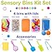 LOLO TOYS Sensory Kit for Toddlers and Kids - Includes 5 Bins with Lids, Play Tools, Sand, Feathers, Clay, Color Beads and Pom Poms Kids Box Fillers