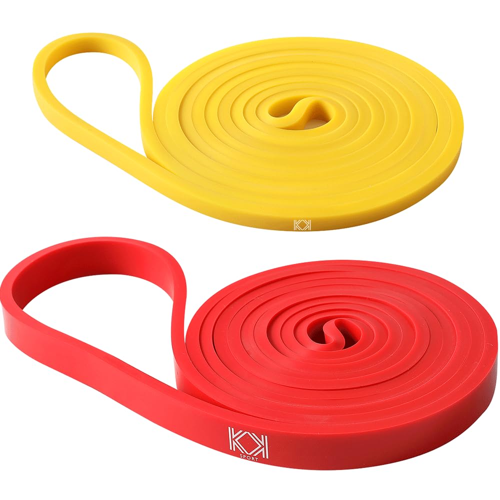 KK Resistance bands for men and women fitness workout exercise, flexibility and strength training. Pull up resistance exercise bands suitable for home, gym (Red and Yellow) โ image 1