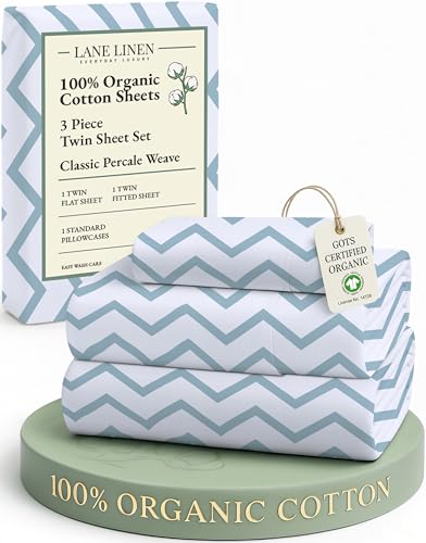 Image of LANE LINEN 100% Organic Cotton Twin Size Bed Sheets, Fully Elasticized Mercerised Cotton Naturally Cooling Twin Bed Sheets Machine wash Ecor Friendly Prined Deep Pocket Sheets -Chevron