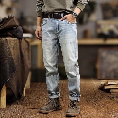 Men's Retro Light Jeans Classic Slim Straight Tapered Pants3