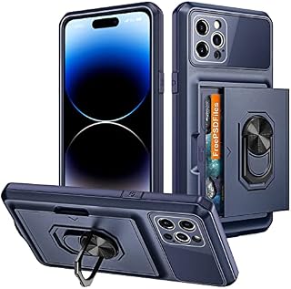 Coolden for iPhone 14 Pro Max Case Wallet Case with Card Holder Slot Ring Kickstand Armor Military Grade Shockproof Case Heavy Duty Protective Case Cover for iPhone 14 Pro Max Phone Case-Navy