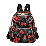 Mozuya Cherry Skull Backpack Purse for Women Girls Black Anti-theft Mini Fashion Travel Backpack with Zipper for College Travel S
