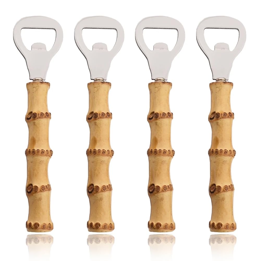 CTRLZS Bamboo Handle Bottle Opener Multi-Function Bottle Opener Stainless Steel Beer Bottle Opener