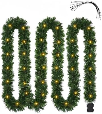 Pre-Lit Christmas Garland 15.5FT 50LED 8 Modes Battery Warm White
