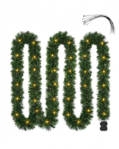 FEOFKJD Pre-Lit Christmas Garland 15.5FT 50LED 8 Modes Battery Warm White