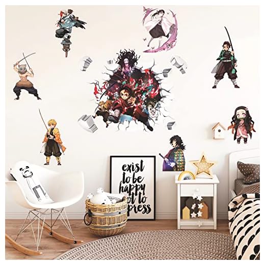 Demon Slayer - Calcomanías de pared para papel pintado, decoración de pared de fondo de dormitorio de niños, póster de anime, decoración de suministros de fiesta de cumpleaños