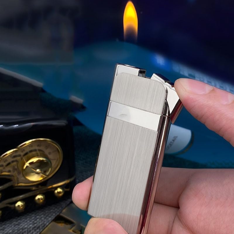 Encendedor portátil de gas butano ultra delgado, plateado miniatura 2