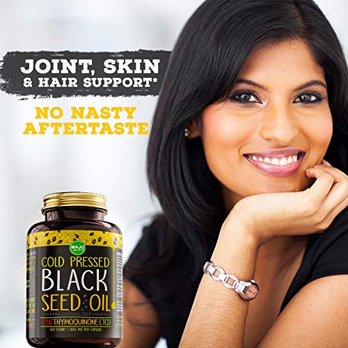 MAJU's Black Seed Oil Capsules - Cold Pressed, 3X% Thymoquinone, 100% Turkish Black Cumin Nigella Sativa Seed Oil, Organic BSO, Non-GMO, 100% Liquid Pure Blackseed Oil