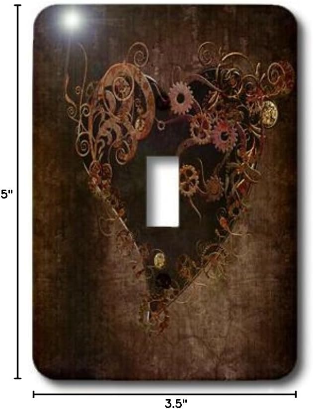 3dRose lsp_172232_1 Decorated Brown Steam Punk Heart Light Switch Cover