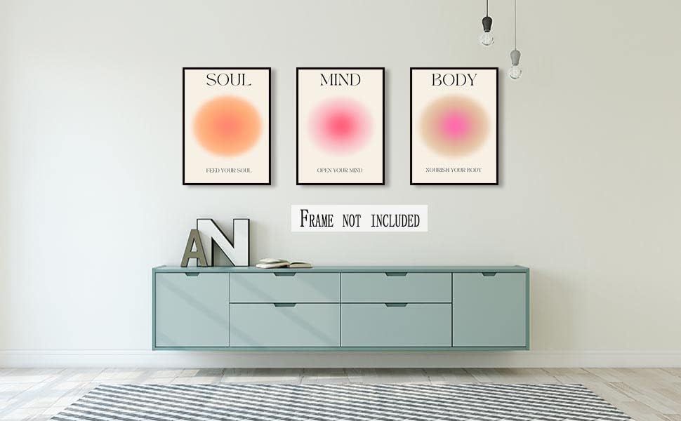 Mind Body Soul Gradient Canvas Motivational Quote Posters Set