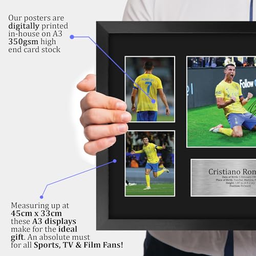HWC Trading FR A3 Cristiano Ronaldo Al Nassr Gedruckte Memorabilien Signiertes Autogramm Fotodisplay für Fußball Anhänger und Fans - A3 Gerahmt
