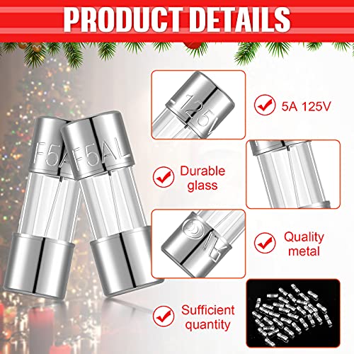 40 Pack Christmas Mini Light Fuses Christmas Light Strings Glass Fuse, Mini Glass Fuse For Outdoor String Lights, 0.39 X 0.14 Inch/ 10 X 3.6 Mm (5A 125V) #TOP2