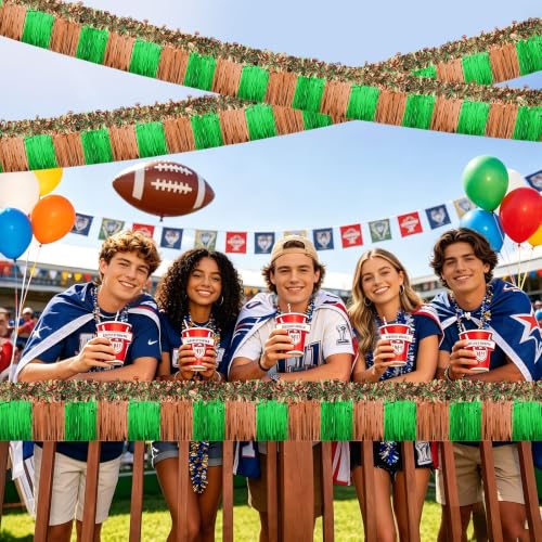 Image of MARFOREVER 8 Pcs Football Golf Cart Decorations Kit for Football Parade Float Tinsel Garland Foil Fringe Banner Green and Brown Party Decorations for Football Car Wagon Yard Sports Theme Decor
